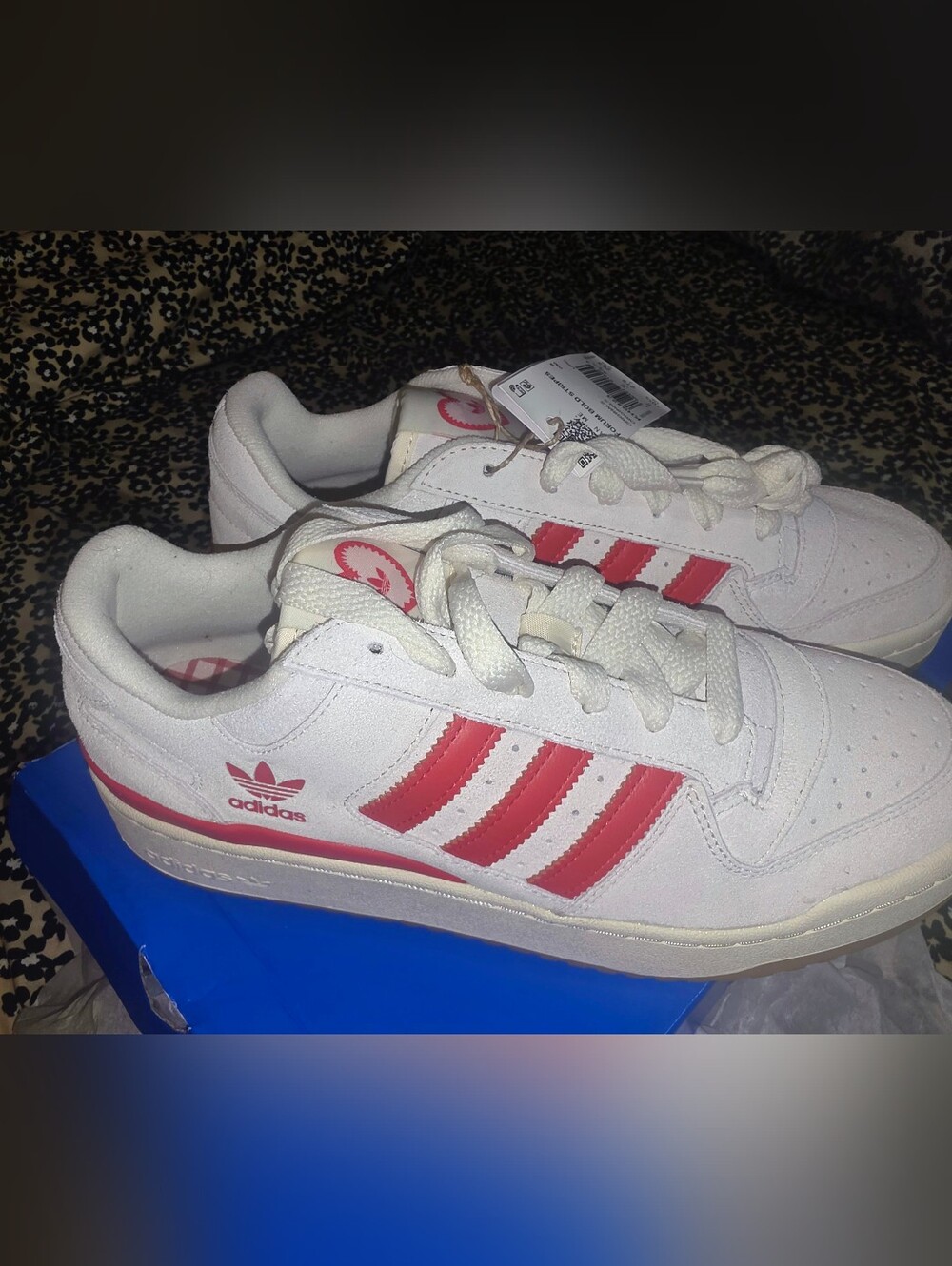 Adidas Women's White/Cream Sneakers with Red Stripes & Pink Heel Logo Size 10.5